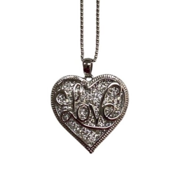 Sterling Silver Heart Pendant Necklace With "Forever And Always" Engraving & CZ - Picture 2 of 7
